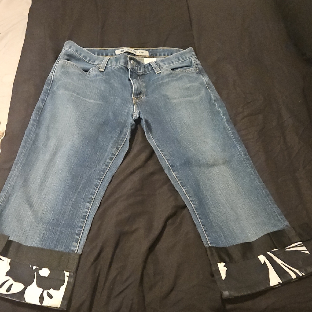 GAP Blue Flare Jeans with Black and White Floral Hem